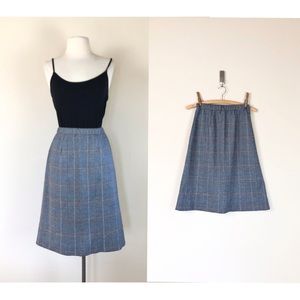 vintage school girl secretary skirt 60s 70s a line knee length faux tweed plaid